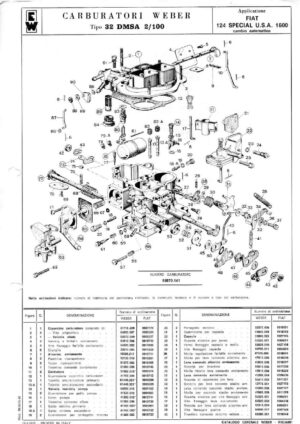 WEBER CARBURETTOR 32 DMSA 2/100 FIAT 124 SPECIAL USA AT 1600 CC diagram