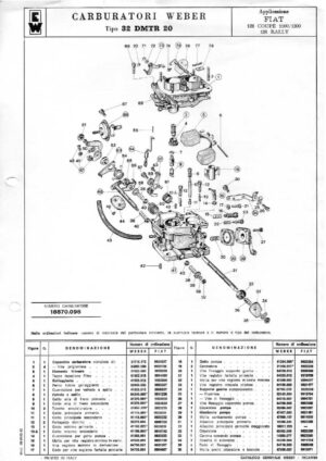 WEBER CARBURETTOR 32 DMTR 20 FIAT 128 RALLY/128 COUPE 1100/1300 diagram
