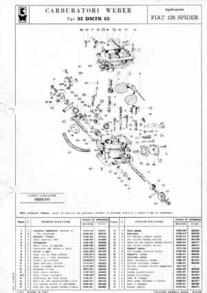 WEBER CARBURETTOR 32 DMTR 22 FIAT 128 SPIDER diagram