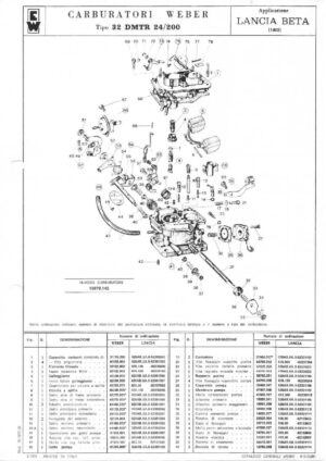 WEBER CARBURETTOR 32 DMTR 24/200 LANCIA BETA 1400 diagram