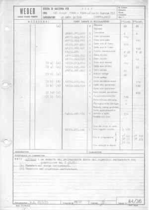 WEBER CARBURETTOR 32 DMTR 32/200 128 COUPE 1100-1300 CC diagram