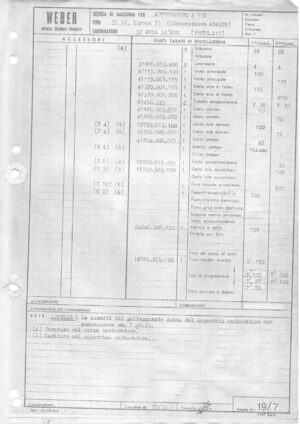 WEBER CARBURETTOR 32 DMTR 33/200 AUTOBIANCHI A 112 58 CV EUROPE 75 diagram