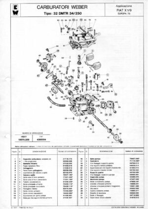 WEBER CARBURETTOR 32 DMTR 34/250 FIAT X 1/9 EUROPE 75 diagram