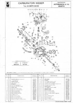 WEBER CARBURETTOR 32 DMTR 38/250 AUTOBIANCHI A 112 ABARTH diagram