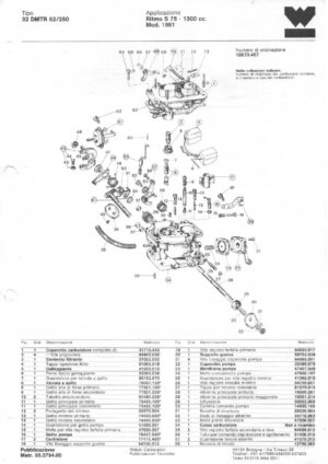 WEBER CARBURETTOR 32 DMTR 52/250 RITMO S 75 1300 1981 diagram