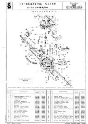 WEBER CARBURETTOR 32 DMTRA/200 FIAT X1/9 SPIDER USA diagram