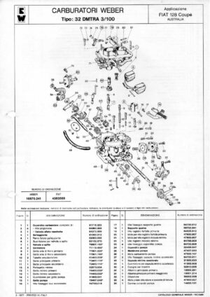 WEBER CARBURETTOR 32 DMTRA 3/100 FIAT 128 COUPE AUSTRALIA diagram