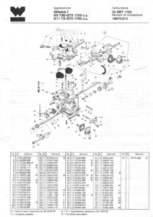 WEBER CARBURETTOR 32 DRT/100 RENAULT R9 TXE-GTX 1700CC/R11 TX-GTX 1700CC diagram