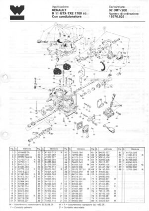 WEBER CARBURETTOR 32 DRT/200 RENAULT R11 GTX-TXE 1700CC diagram
