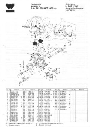 WEBER CARBURETTOR 32 DRT 2/100 RENAULT R9-R11 TSE-GTS 1400CC diagram