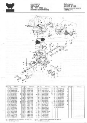 WEBER CARBURETTOR 32 DRT 3/100 RENAULT R9-R11 1400CC diagram