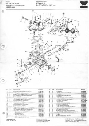 WEBER CARBURETTOR 32 DRTM 0/100 RENAULT R9 GTS/TSE 1397CC diagram