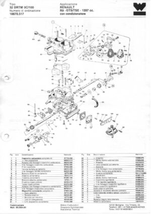 WEBER CARBURETTOR 32 DRTM 0C/100 RENAULT R9 GTS/TSE 1397 CC diagram