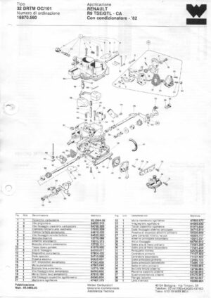 WEBER CARBURETTOR 32 DRTM 0C/101 RENAULT R9 TSE/GTL AT '82 diagram