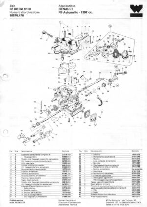 WEBER CARBURETTOR 32 DRTM 1/100 RENAULT R9 AT 1397 CC diagram