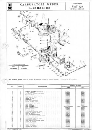 WEBER CARBURETTOR 32 IBA 21/200 FIAT 127 diagram