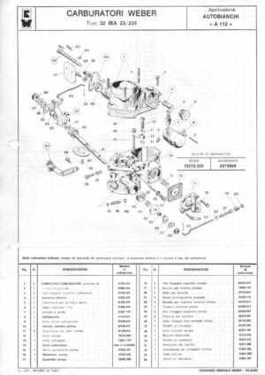 WEBER CARBURETTOR 32 IBA 23/250 A 112 AUTOBIANCHI diagram