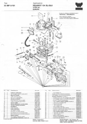 WEBER CARBURETTOR 32 IBP 0/101 PEUGEOT 104 SL/GL6 1124CC EUROPE diagram