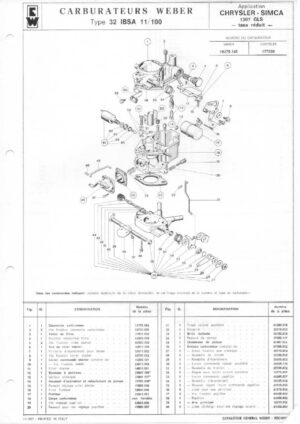 WEBER CARBURETTOR 32 IBSA 11/100 CHRYSLER SIMCA 1307 GLS diagram