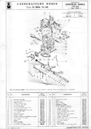 WEBER CARBURETTOR 32 IBSA 12/100 CHRYSLER SIMCA 1100 GLS diagram