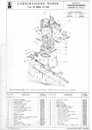 WEBER CARBURETTOR 32 IBSA 15/100 CHRYSLER SIMCA HORIZON GL 1100 diagram