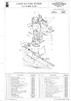 WEBER CARBURETTOR 32 IBSA 19/100 CHRYSLER FRANCE SIMCA 1307 GLS 1294 CC diagram