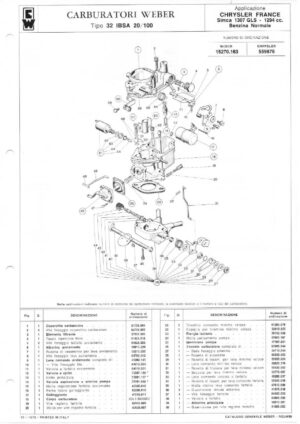 WEBER CARBURETTOR 32 IBSA 20/100 CHRYSLER FRANCE SIMCA 1307 GLS 1294 CC Benzina Normale diagram