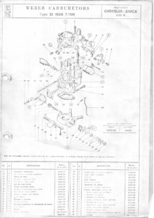 WEBER CARBURETTOR 32 IBSA 7/100 CHRYSLER SIMCA 1100TI diagram