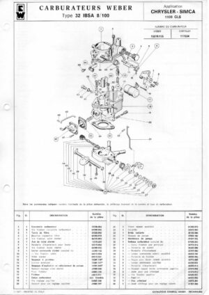 WEBER CARBURETTOR 32 IBSA 8/100 CHRYSLER SIMCA 1100 GLS diagram