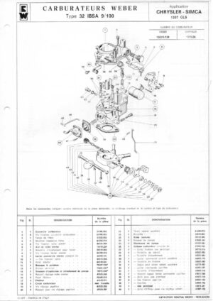 WEBER CARBURETTOR 32 IBSA 9/100 CHRYSLER SIMCA 1307 GLS diagram