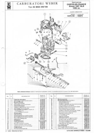 WEBER CARBURETTOR 32 IBSA 9M/100 CHRYSLER FRANCE SIMCA 1307 GLS 1294 CC diagram