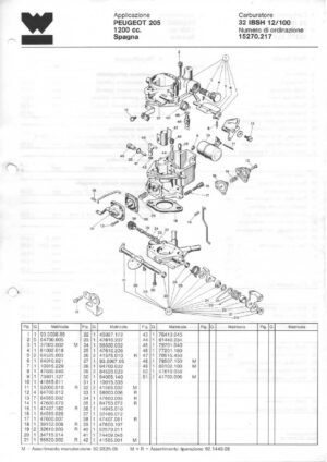 WEBER CARBURETTOR 32 IBSH 12/100 PEUGEOT 205 1200 CC SPAIN diagram