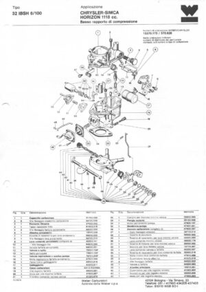WEBER CARBURETTOR 32 IBSH 6/100 CHRYSLER-SIMCA HORIZON 1118 CC LOW COMPRESSION RATE diagram