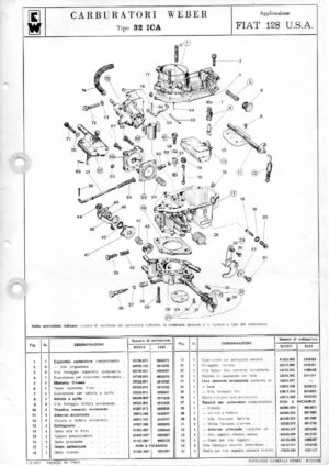 WEBER CARBURETTOR 32 ICA FIAT 128 USA diagram