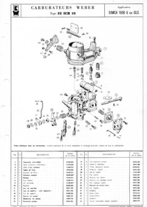 WEBER CARBURETTOR 32 ICR 10 SIMCA 1000 6 CV GLS diagram