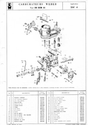 WEBER CARBURETTOR 32 ICR 11 SIM' 4 diagram