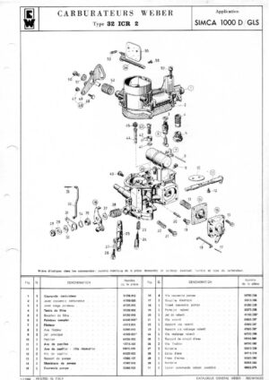 WEBER CARBURETTOR 32 ICR 2 SIMCA 1000 D/GLS diagram