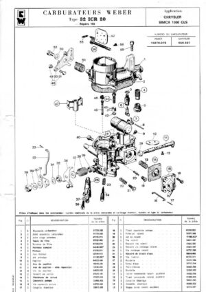 WEBER CARBURETTOR 32 ICR 20 CHRYSLER SIMCA 1000 GLS diagram