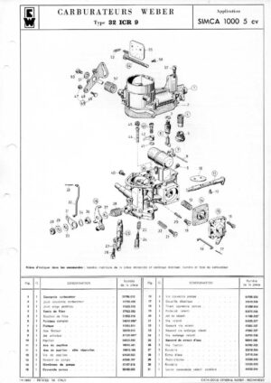 WEBER CARBURETTOR 32 ICR 9 SIMCA 1000 5 CV diagram