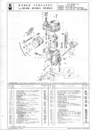 WEBER CARBURETTOR 32 ICS/1/3 STEYR - PUCH 500 DL/700 C KOMBIWAGEN/700 AP-APL HAFLINGER diagram