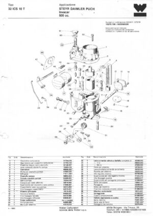 WEBER CARBURETTOR 32 ICS 10 T STEYR DAIMLER PUCH INVACAR 500 cc. diagram