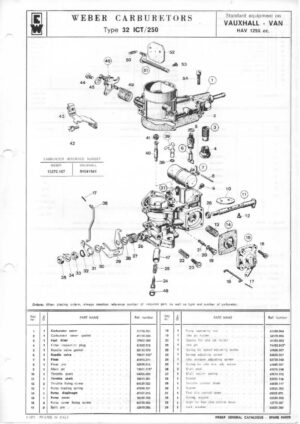 WEBER CARBURETTOR 32 ICT/250 VAUXHALL-VAN HAV 1256 cc. diagram