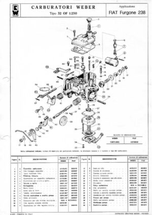 WEBER CARBURETTOR 32 OF 1/250 FIAT FURGONE 238 diagram
