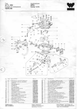 WEBER CARBURETTOR 32 TL/250 OPEL CORSA 1.0 S diagram