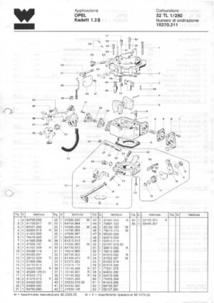 WEBER CARBURETTOR 32 TL 1/250 OPEL KADETT 1.2 S diagram