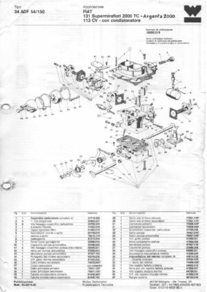 WEBER CARBURETTOR 34 ADF 54/150 FIAT 131 SUPERMIRAFIORI 2000 TC - ARGENTA 2000 113 CV diagram