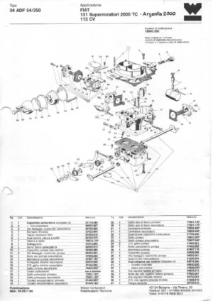 WEBER CARBURETTOR 34 ADF 54/250 FIAT 131 SUPERMIRAFIORI 2000 TC - ARGENTA 2000 113 CV diagram