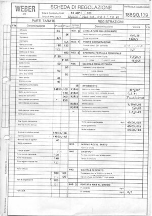 WEBER CARBURETTOR 34 ADF 8/200 ABARTH/FIAT Mot. 232 C/131 AR diagram