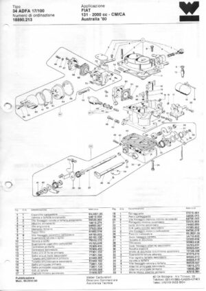 WEBER CARBURETTOR 34 ADFA 17/100 FIAT 131 - 2000 cc. CM/CA AUSTRALIA '80 diagram