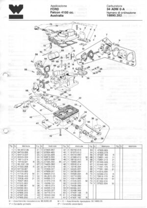 WEBER CARBURETTOR 34 ADM 0-A FORD FALCON 4100 cc. AUSTRALIA diagram